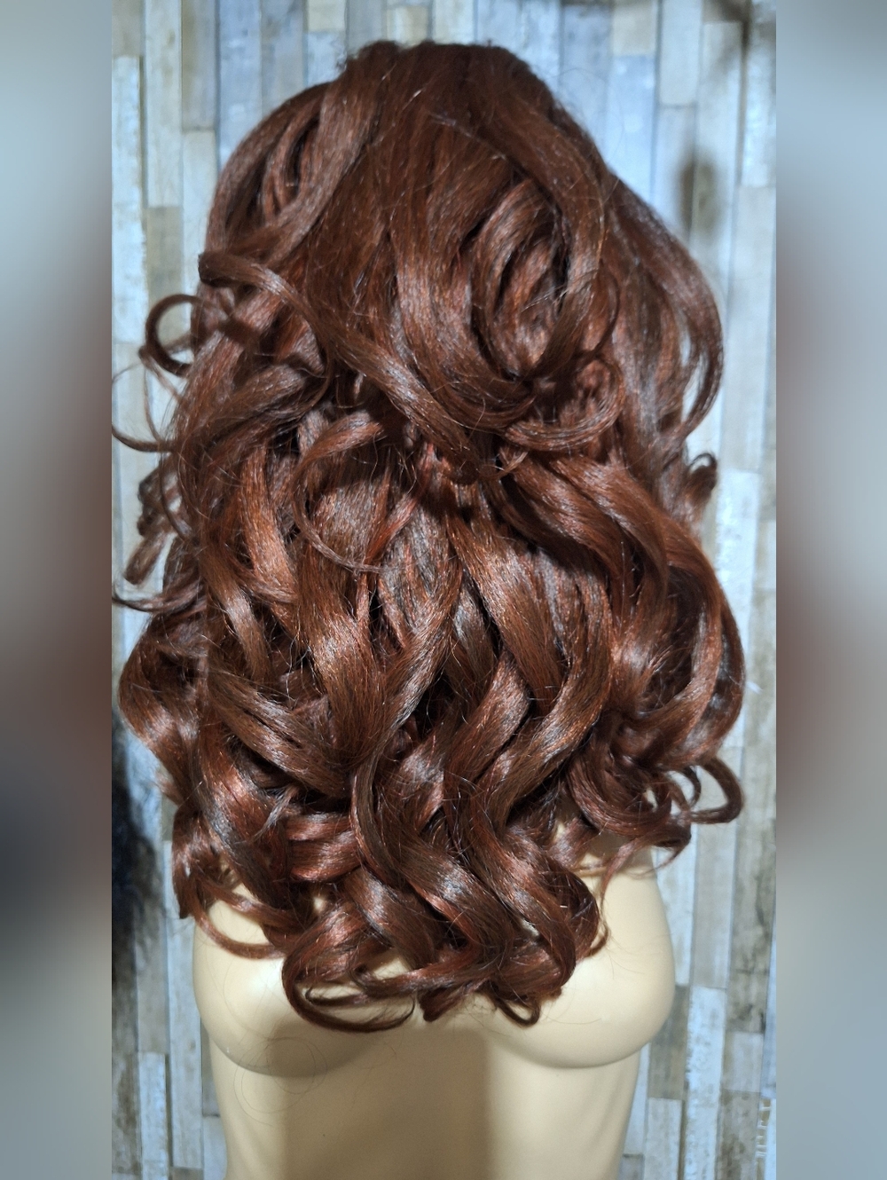 Luxurious Long Wavy Human Hair Blend Wig - Chestnut Brown - Picture 5 of 7